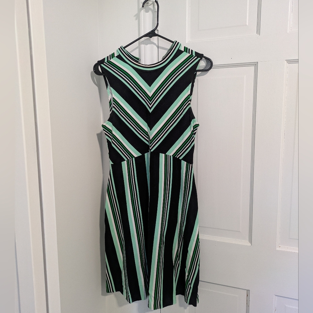 Kaari Blue Chevron Striped Green and Black Midi Dress